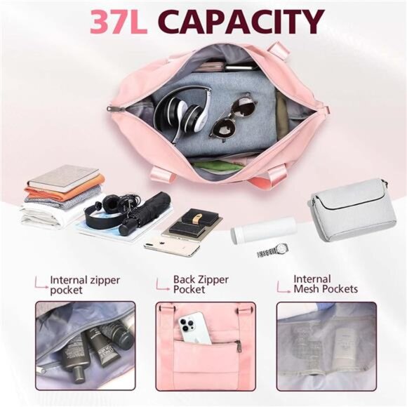 Travel Duffle Bag, Waterproof Weekender Bag Carry On Tote Bags Travel Essentials - Picture 3 of 8